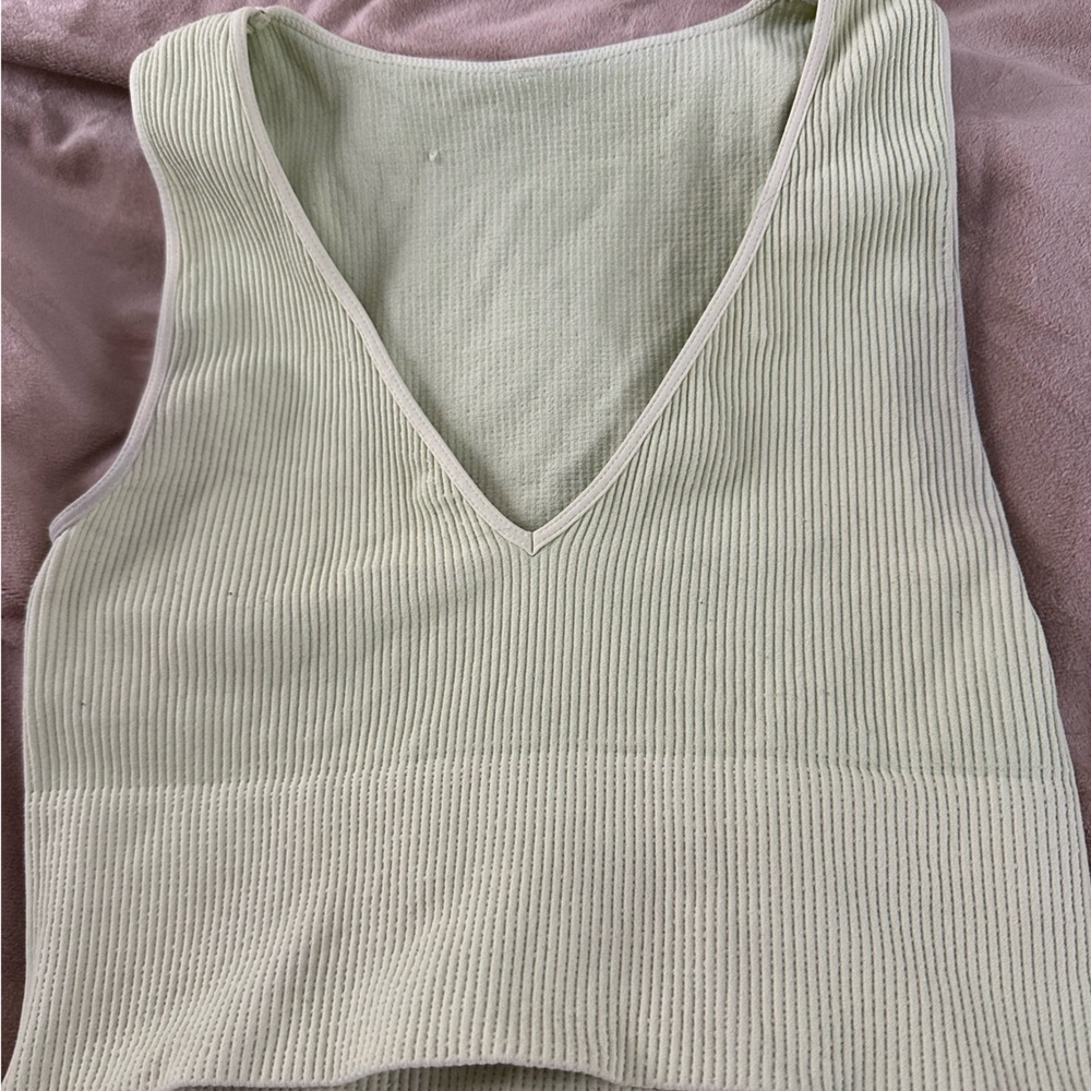 Edikted Light Green Ribbed V-Neck Tank Top